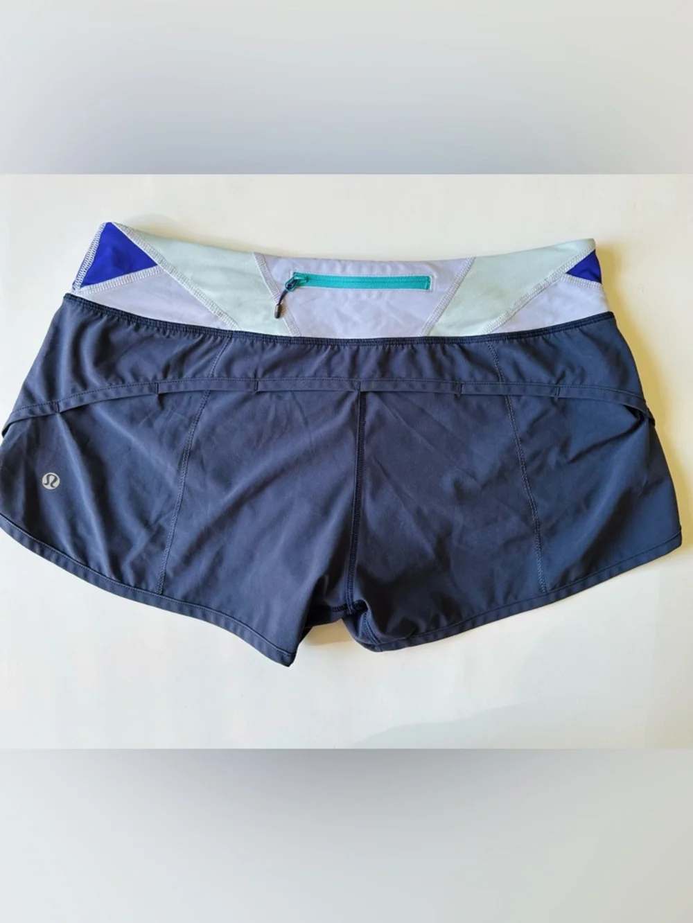 Lululemon Athletic Shorts Women’s Sz 8 Navy with Light Mint & Lavender Waistband